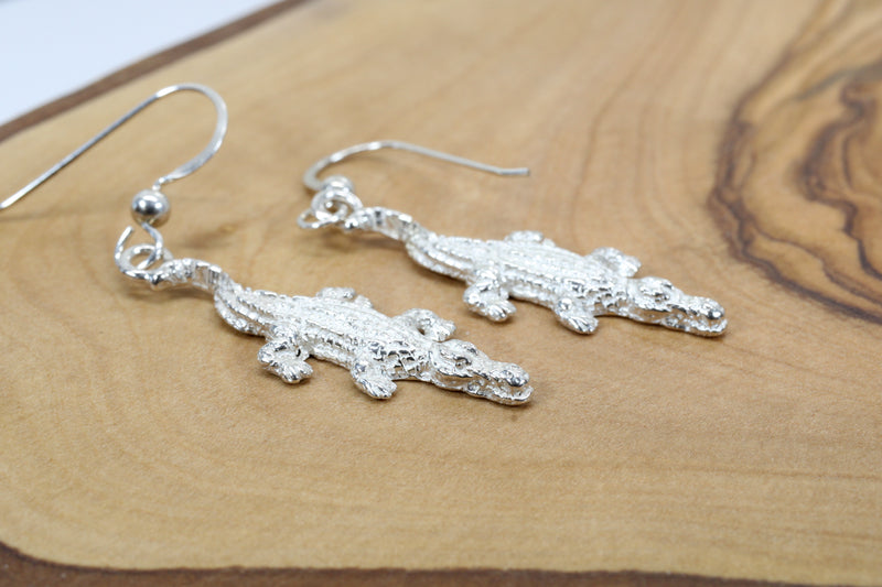 Small Alligator Dangle Earrings in 925 Sterling Silver