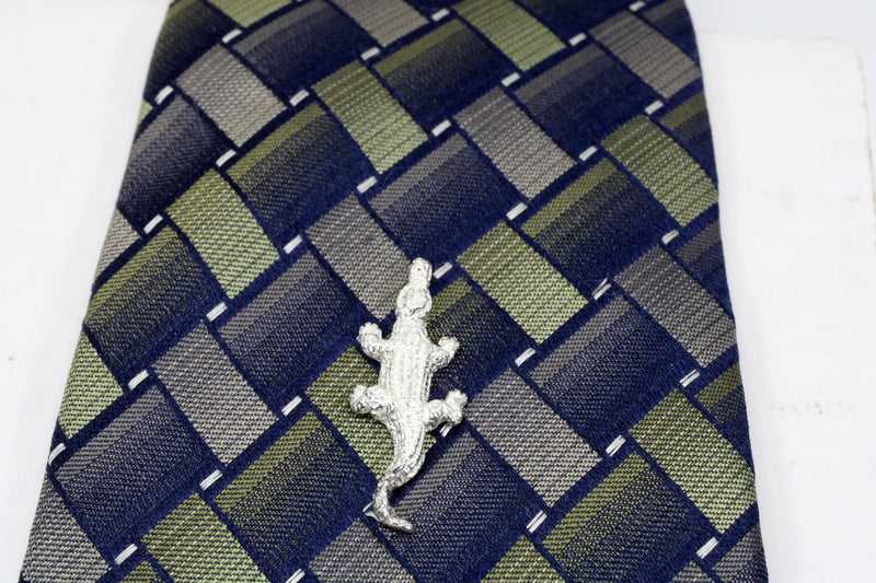 Small Alligator Tie tack for him in 925 Sterling Silver