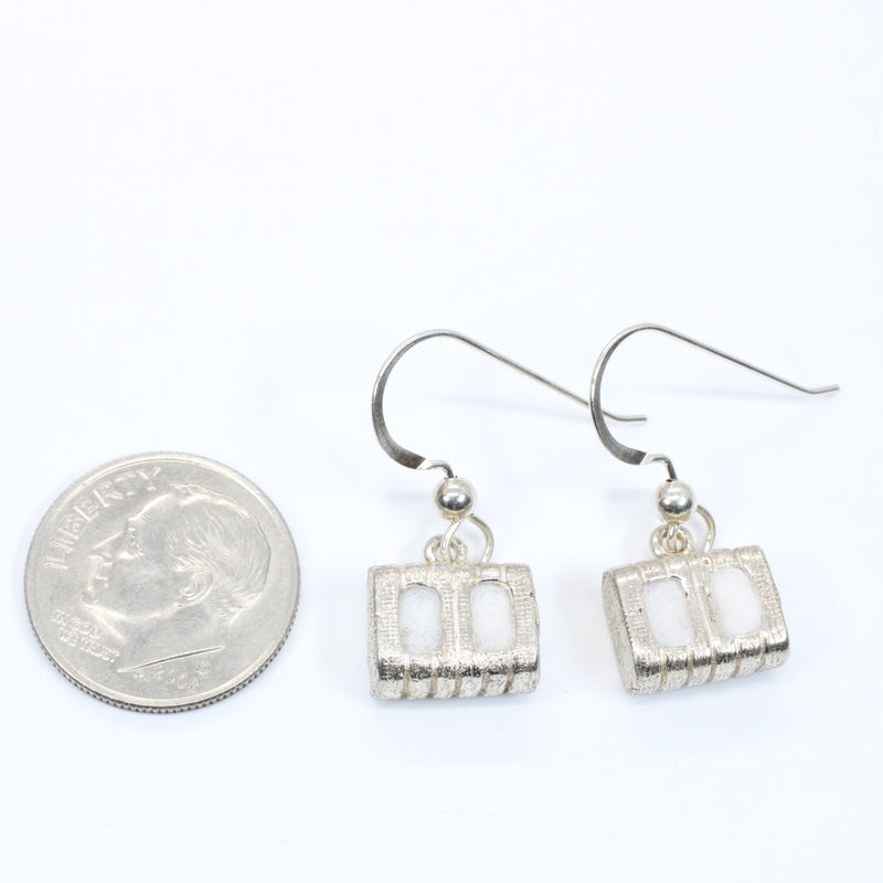 Cotton Bale Dangle Earrings with actual cotton inside in sterling silver