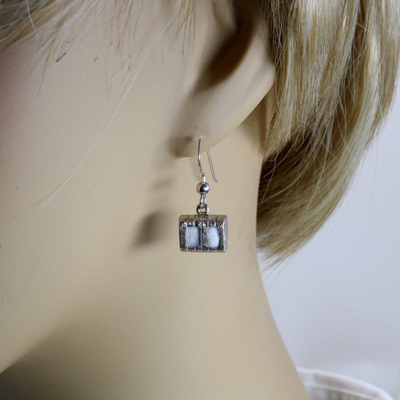 Cotton Bale Dangle Earrings with actual cotton inside in sterling silver