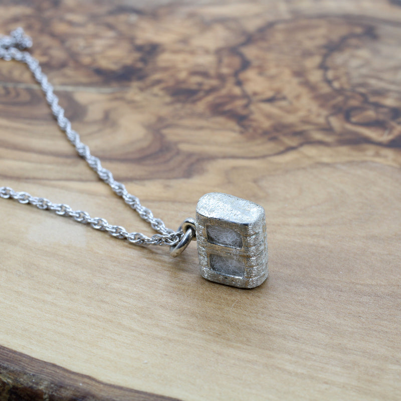 Small Cotton Bale Necklace with actual cotton inside in silver