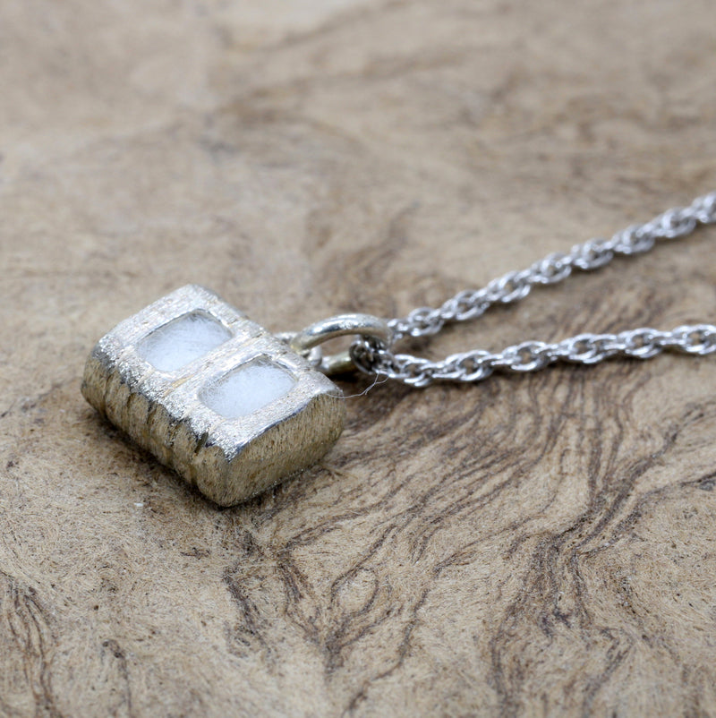 Small Cotton Bale Necklace with actual cotton inside in silver