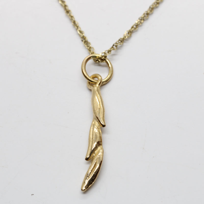 Gold Rice Necklace with Three Grain of Rice in solid 14kt gold