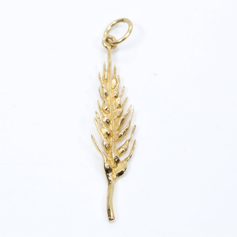 Gold Wheat Head Charm made in solid 14kt Yellow Gold