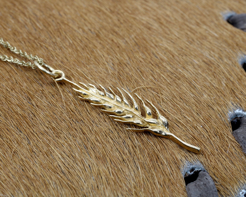 Wheat Head Necklace For Her made in 14kt Yellow Gold