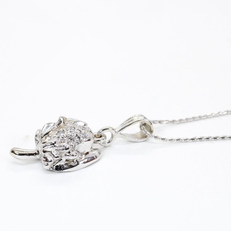 Set of Diamond Cotton Boll Necklace and Earrings in White Gold