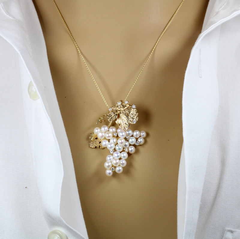 White Freshwater Pearl  and Diamonds Grape Cluster Necklace